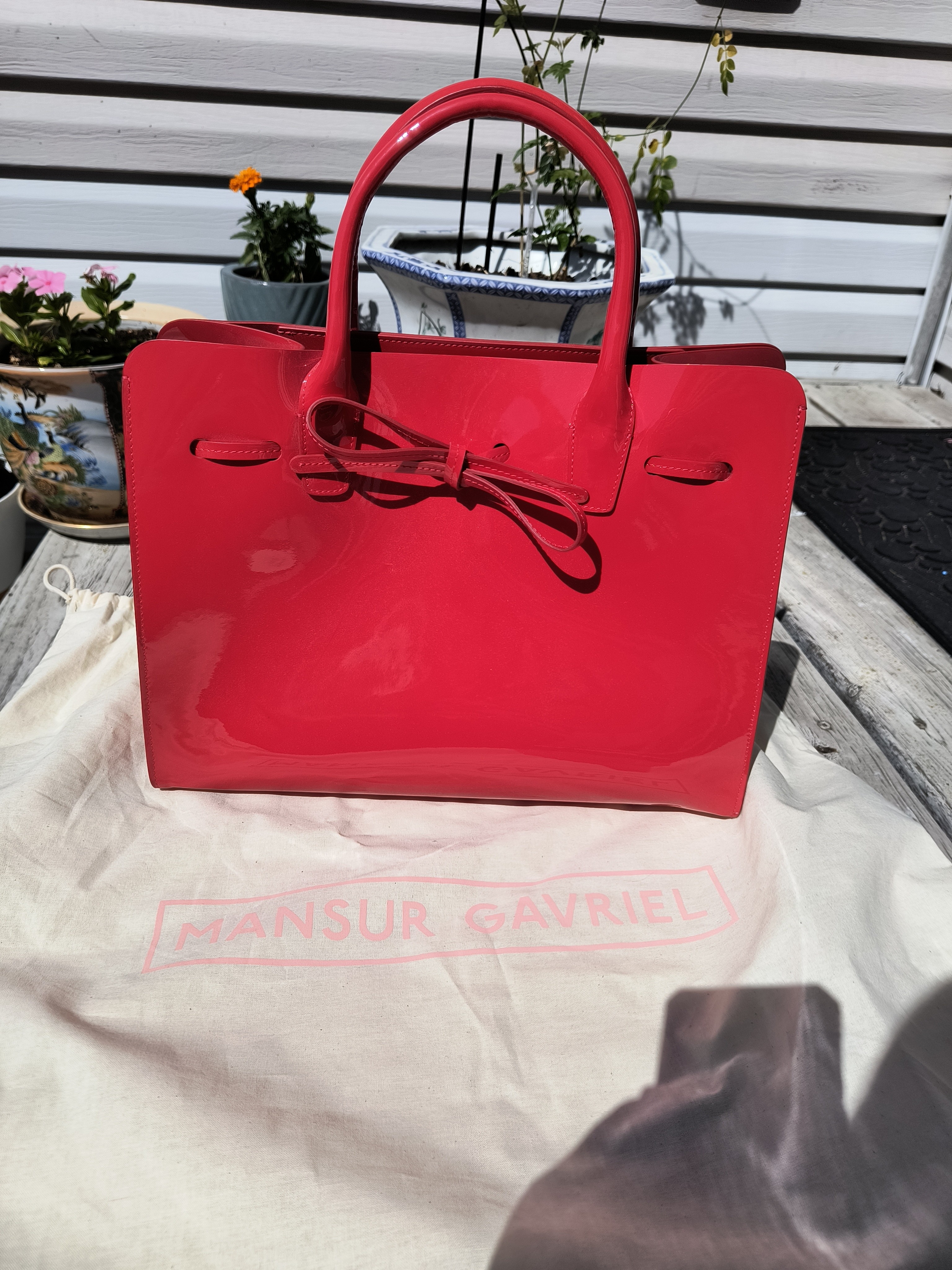 Mansur Gavriel Red Patent Leather Tote